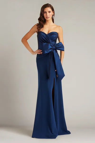 Tadashi Shoji Strapless Stretch Crepe Gown In Blue