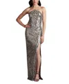 Tadashi Shoji Koda Animal Sequin Halter Gown In Brown