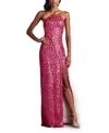 Tadashi Shoji Koda Animal Sequin Halter Gown In Pink