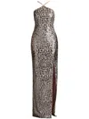 Tadashi Shoji Koda Animal Sequin Halter Gown In Neutrals