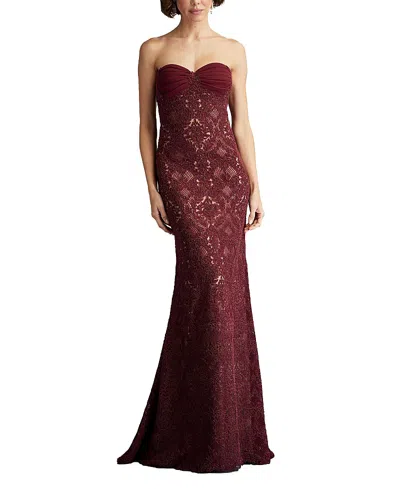 TADASHI SHOJI KOHLI STRAPLESS LATTICE EMBROIDERED GOWN