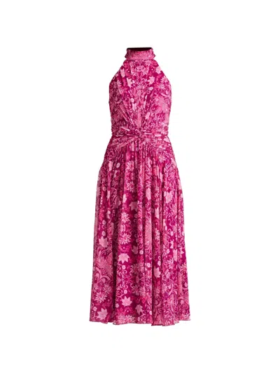 Tadashi Shoji Kyrene Floral-print Twisted-waist Midi Dress In Pink