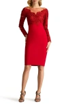 Tadashi Shoji Textured Crepe And Embroidered Tulle Dress In Cranberry