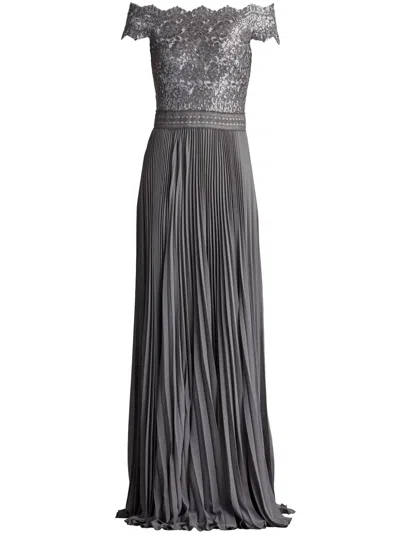 Tadashi Shoji Lace Bodice Maxi Dress In Silver