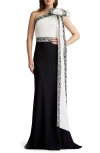 Tadashi Shoji Lace Detail One-shoulder Gown In Ivory/black