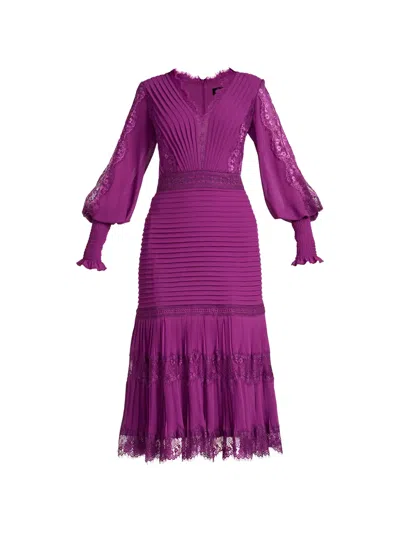 Tadashi Shoji Lace Pintuck Long Sleeve Cocktail Dress In Purple