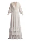 Tadashi Shoji Ruffle Pleated Long Sleeve Chiffon Gown In Gray