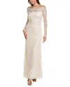 Tadashi Shoji Lace Gown In Beige