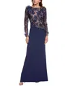 Tadashi Shoji Bryony Floral Embellished Illusion Dress In Blue