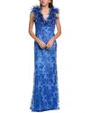 Tadashi Shoji A-line Floral-embroidered Applique Gown In Blue
