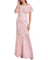 Tadashi Shoji Off-the-shoulder Corded Lace Gown In Pink