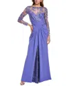 Tadashi Shoji Embroidered Illusion Gown In Purple