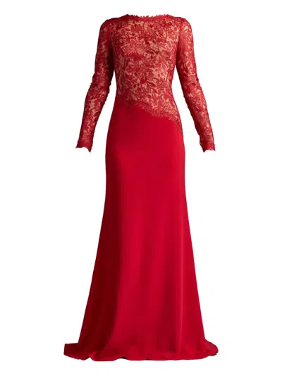 Tadashi Shoji Sorrell Embroidered Crepe Gown In Red