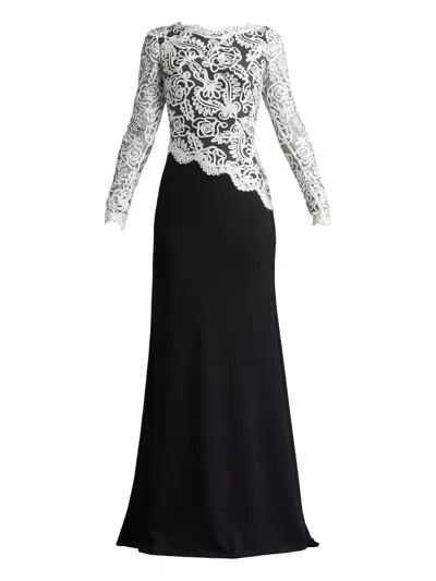 Tadashi Shoji Lace-insert Long Dress In Blue