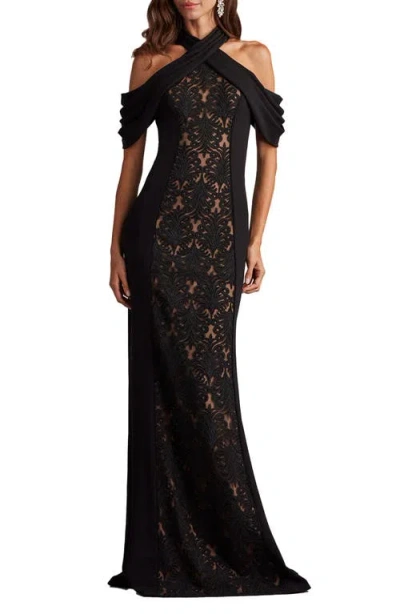 TADASHI SHOJI TADASHI SHOJI LACE INSET COLD-SHOULDER GOWN