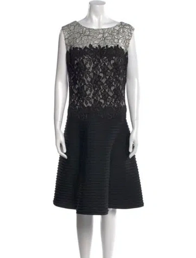 Pre-owned Tadashi Shoji Lace Pattern Knee-length Dress In Black