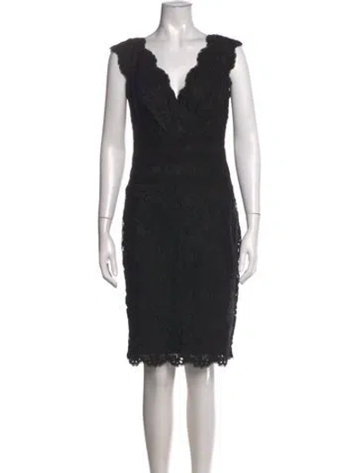 Pre-owned Tadashi Shoji Lace Pattern Knee-length Dress In Black