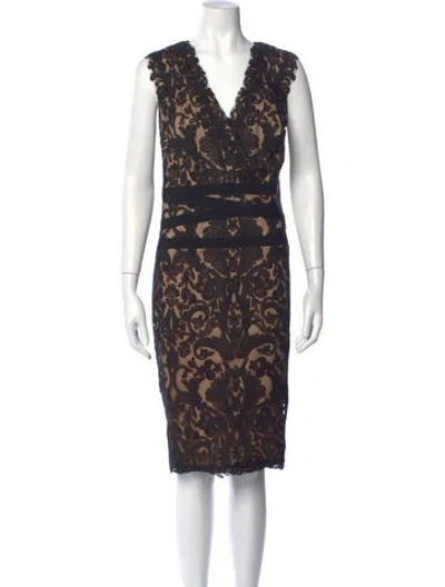 Pre-owned Tadashi Shoji Lace Pattern Knee-length Dress In Black/pink