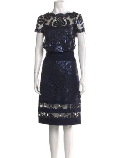 Pre-owned Tadashi Shoji Lace Pattern Knee-length Dress In Blue