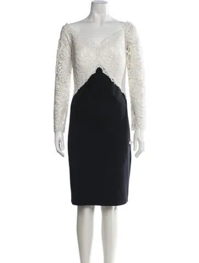 Pre-owned Tadashi Shoji Lace Pattern Knee-length Dress In Blue