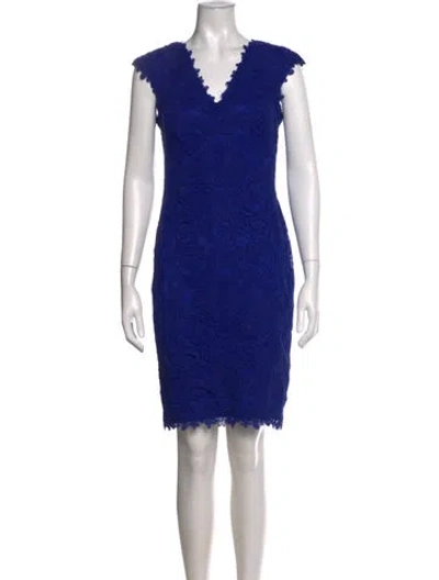 Pre-owned Tadashi Shoji Lace Pattern Knee-length Dress In Blue