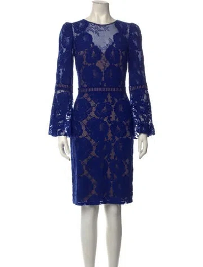 Pre-owned Tadashi Shoji Lace Pattern Knee-length Dress In Blue