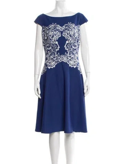 Pre-owned Tadashi Shoji Lace Pattern Knee-length Dress In Blue