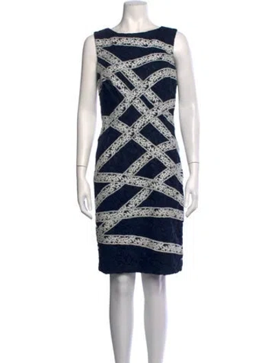 Pre-owned Tadashi Shoji Lace Pattern Knee-length Dress In Blue