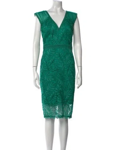 Pre-owned Tadashi Shoji Lace Pattern Knee-length Dress In Green