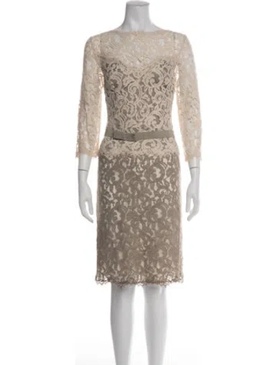 Pre-owned Tadashi Shoji Lace Pattern Knee-length Dress In Grey