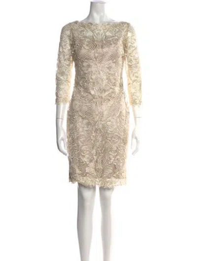 Pre-owned Tadashi Shoji Lace Pattern Knee-length Dress In Neutral