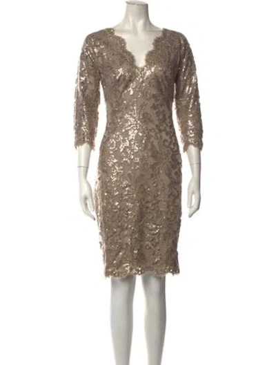 Pre-owned Tadashi Shoji Lace Pattern Knee-length Dress In Neutrals