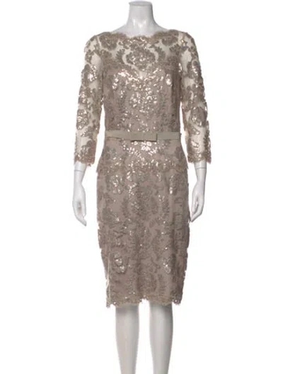 Pre-owned Tadashi Shoji Lace Pattern Knee-length Dress In Neutrals