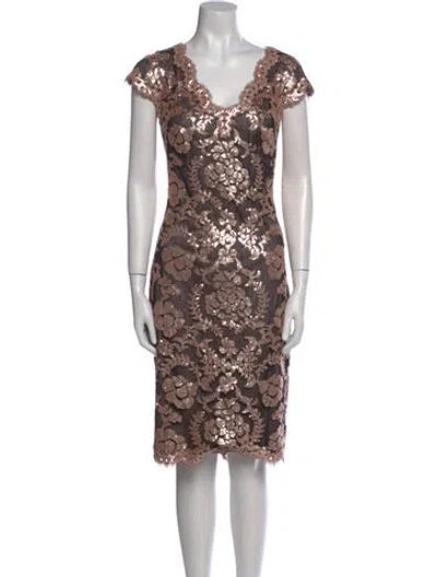 Pre-owned Tadashi Shoji Lace Pattern Knee-length Dress In Pink