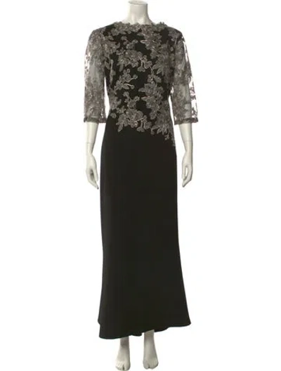 Pre-owned Tadashi Shoji Lace Pattern Long Dress In Black