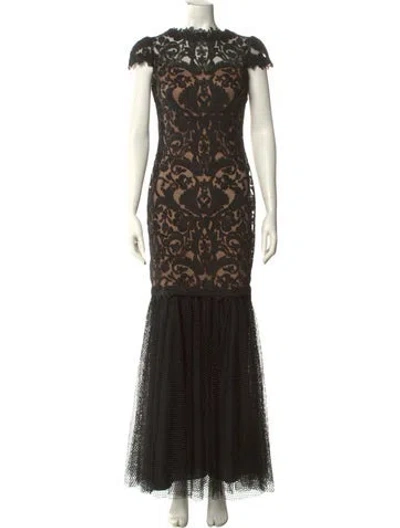 Pre-owned Tadashi Shoji Lace Pattern Long Dress In Black
