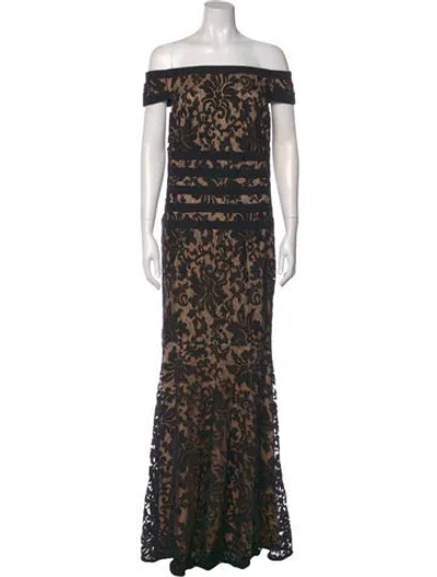 Pre-owned Tadashi Shoji Lace Pattern Long Dress In Black