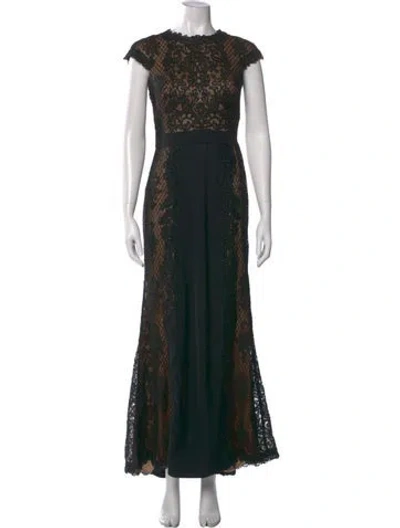 Pre-owned Tadashi Shoji Lace Pattern Long Dress In Black