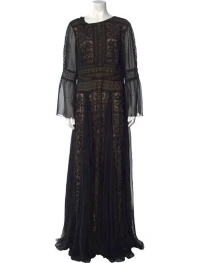 Pre-owned Tadashi Shoji Lace Pattern Long Dress In Black