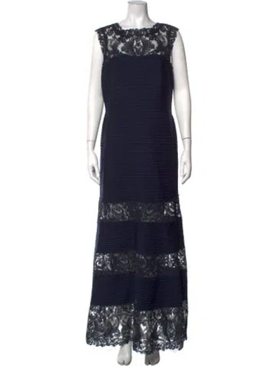 Pre-owned Tadashi Shoji Lace Pattern Long Dress In Blue
