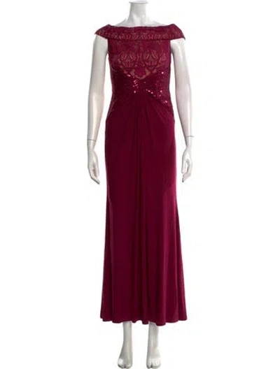 Pre-owned Tadashi Shoji Lace Pattern Long Dress In Burgundy
