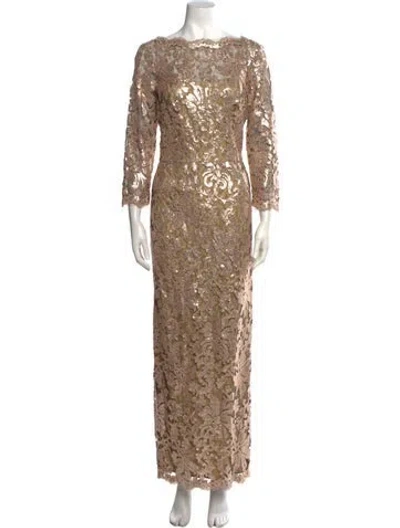 Pre-owned Tadashi Shoji Lace Pattern Long Dress In Neutral