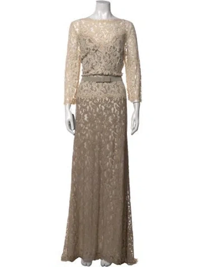 Pre-owned Tadashi Shoji Lace Pattern Long Dress In Neutrals