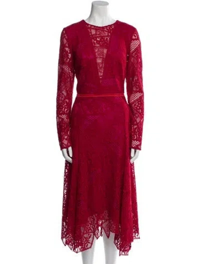 Pre-owned Tadashi Shoji Lace Pattern Long Dress In Red