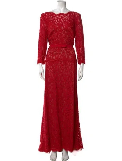 Pre-owned Tadashi Shoji Lace Pattern Long Dress In Red
