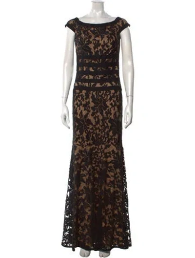 Pre-owned Tadashi Shoji Lace Pattern Long Dress W/ Tags In Black