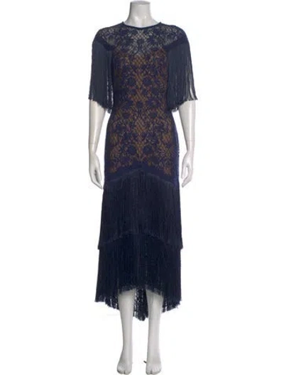Pre-owned Tadashi Shoji Lace Pattern Long Dress W/ Tags In Blue