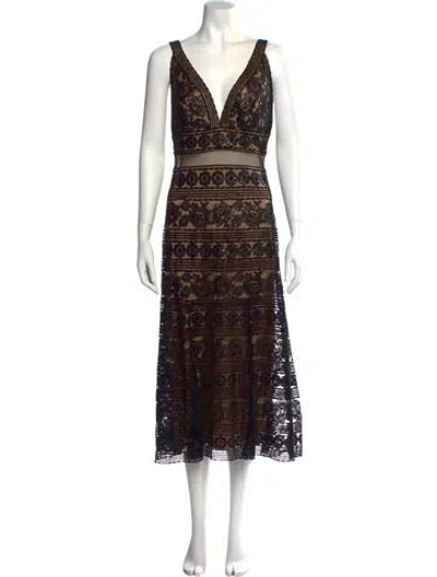 Pre-owned Tadashi Shoji Lace Pattern Long Dress W/ Tags In Neutral