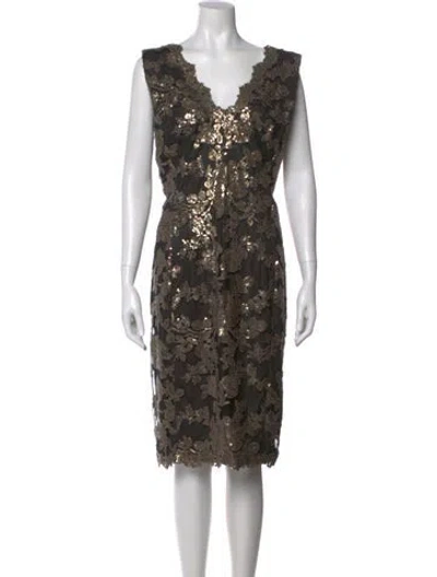 Pre-owned Tadashi Shoji Lace Pattern Midi Length Dress In Black