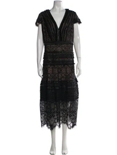 Pre-owned Tadashi Shoji Lace Pattern Midi Length Dress In Black